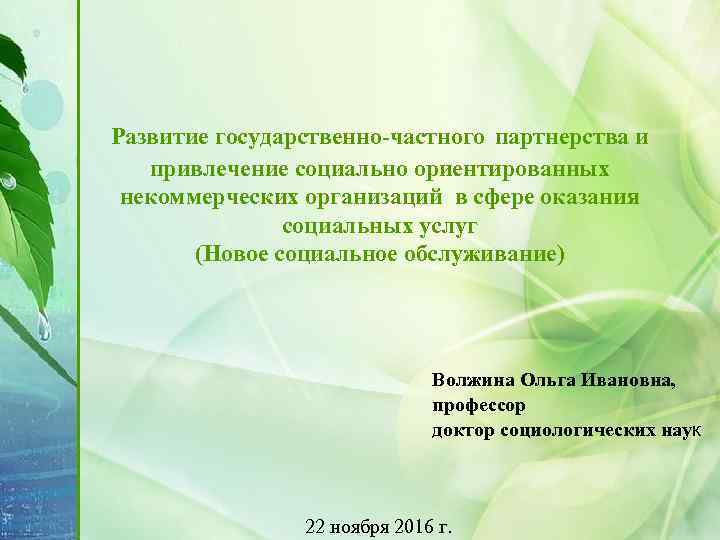 Развитие государственно-частного партнерства и привлечение социально ориентированных некоммерческих организаций в сфере оказания социальных услуг
