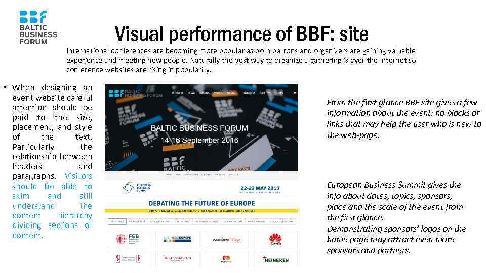 Visual performance of BBF: site International conferences are becoming more popular as both patrons