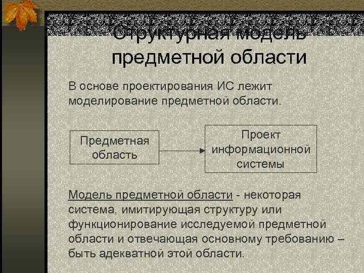 Структурная модель предметной области В основе проектирования ИС лежит моделирование предметной области. Предметная область