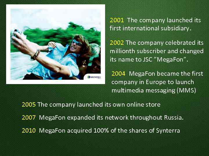 2001 The company launched its first international subsidiary. 2002 The company celebrated its millionth