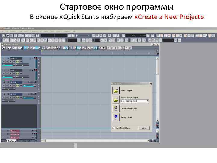 Стартовое окно программы В оконце «Quick Start» выбираем «Create a New Project» 