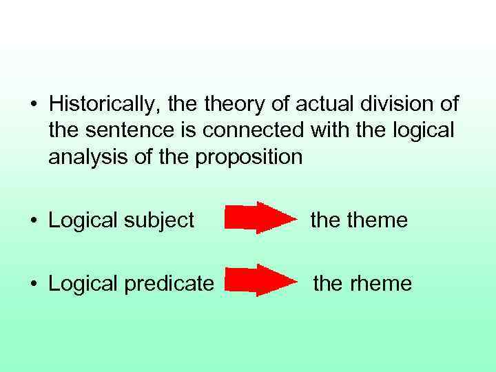  • Historically, theory of actual division of the sentence is connected with the