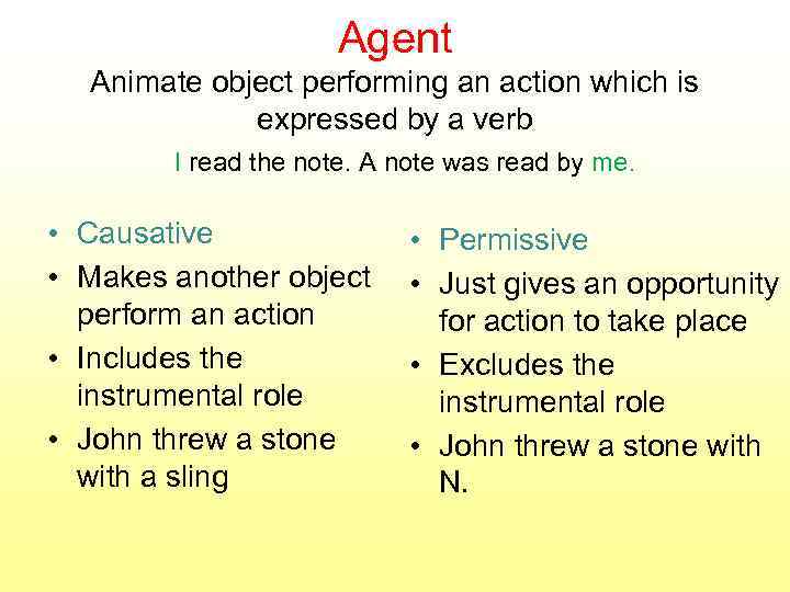 Agent Animate object performing an action which is expressed by a verb I read