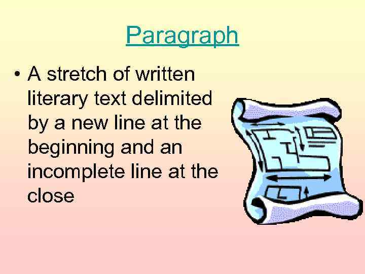 Paragraph • A stretch of written literary text delimited by a new line at