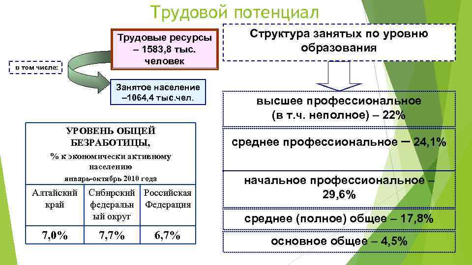 Трудовой потенциал Трудовые ресурсы – 1583, 8 тыс. человек в том числе: Занятое население