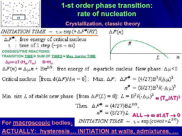 1 -st order phase transition: rate of nucleation n Crystallization, classic theory ___________________ CONSECUTIVE