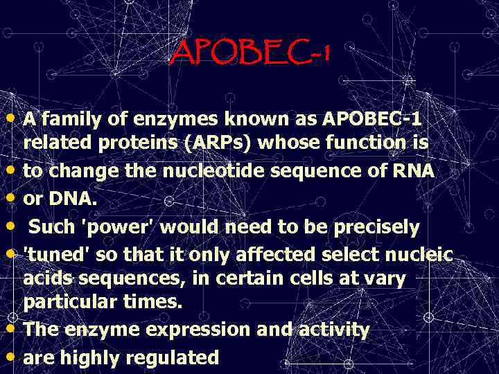 APOBEC-1 • A family of enzymes known as APOBEC-1 • • • related proteins