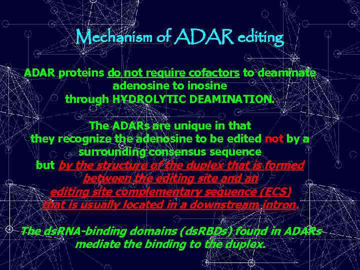 Mechanism of ADAR editing ADAR proteins do not require cofactors to deaminate adenosine to