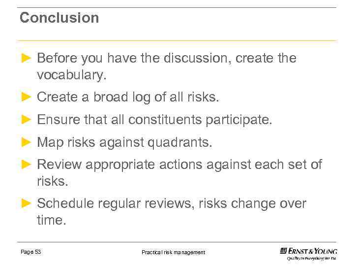 Conclusion ► Before you have the discussion, create the vocabulary. ► Create a broad