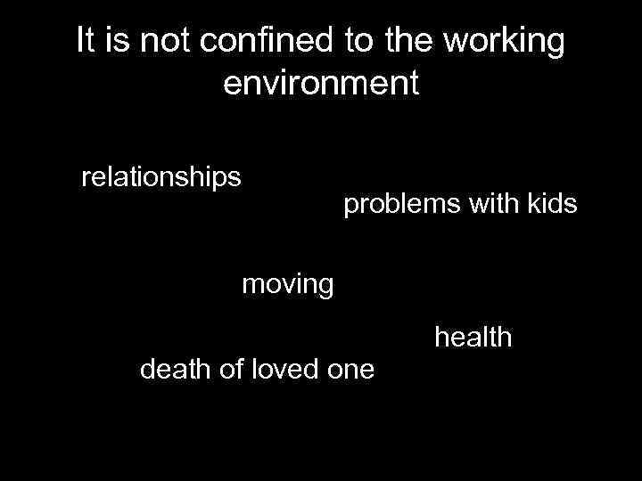 It is not confined to the working environment relationships problems with kids moving health