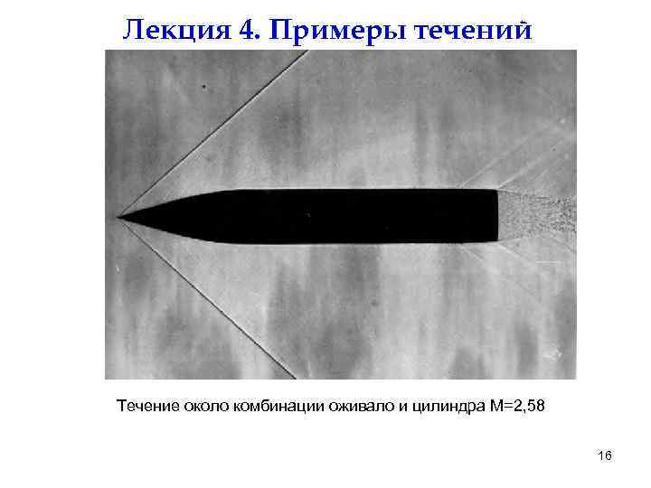 Лекция 4. Примеры течений Течение около комбинации оживало и цилиндра М=2, 58 16 