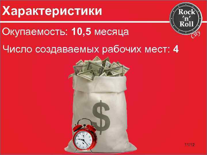 Характеристики Окупаемость: 10, 5 месяца Число создаваемых рабочих мест: 4 11/12 