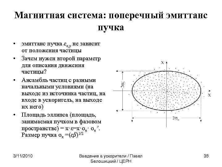 Магнитная система: поперечный эмиттанс пучка • эмиттанс пучка εx, y не зависит от положения