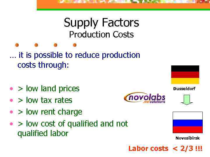 Supply Factors Production Costs … it is possible to reduce production costs through: •