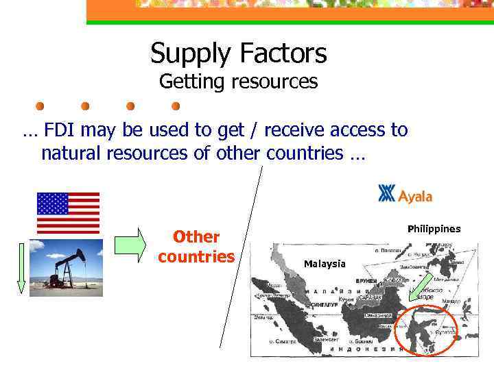 Supply Factors Getting resources … FDI may be used to get / receive access