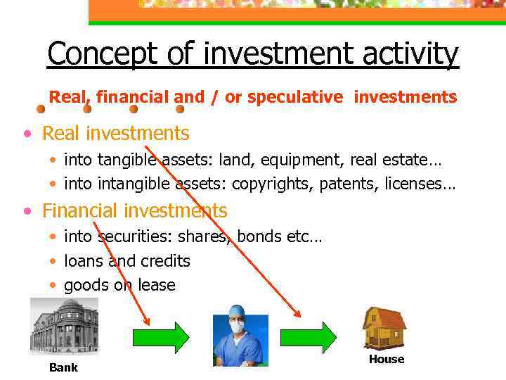 Concept of investment activity Real, financial and / or speculative investments • Real investments