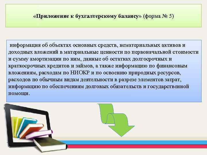  «Приложение к бухгалтерскому балансу» (форма № 5) информация об объектах основных средств, нематериальных