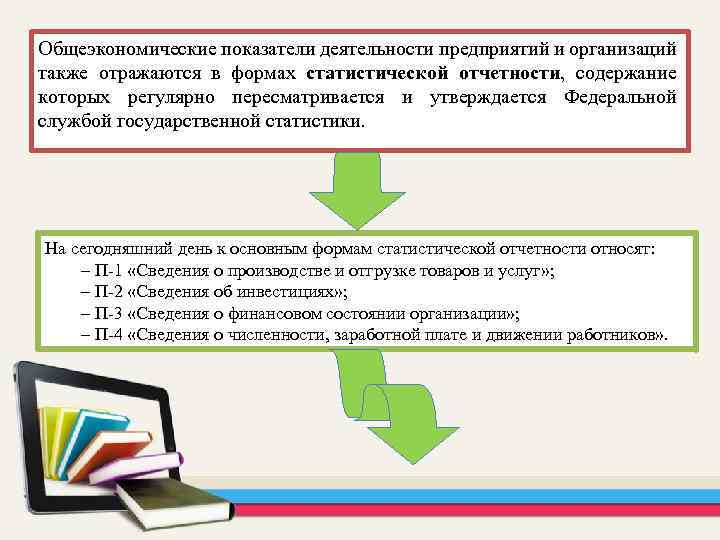Общеэкономические показатели деятельности предприятий и организаций также отражаются в формах статистической отчетности, содержание которых