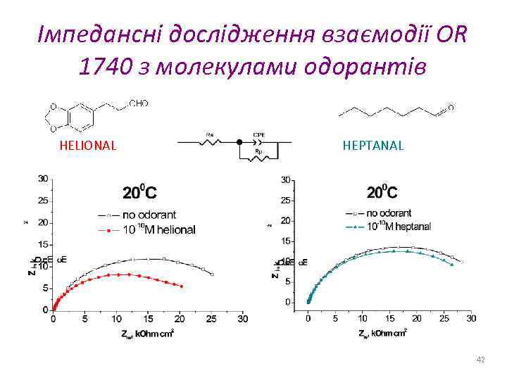 Імпедансні дослідження взаємодії OR 1740 з молекулами одорантів HELIONAL HEPTANAL 42 