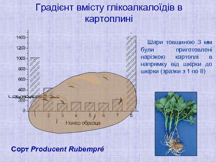 Градієнт вмісту глікоалкалоїдів в картоплині Шари товщиною 3 мм були приготовлені нарізкою картоплі в