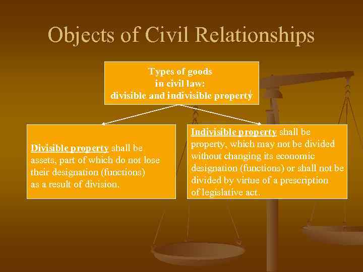 Objects of Civil Relationships Types of goods in civil law: divisible and indivisible property