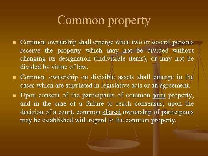 Common property n n n Common ownership shall emerge when two or several persons