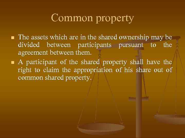 Common property n n The assets which are in the shared ownership may be