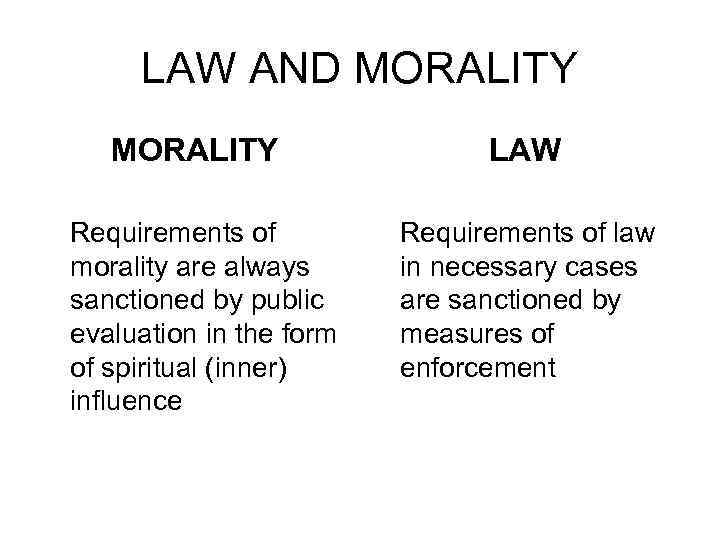 LAW AND MORALITY Requirements of morality are always sanctioned by public evaluation in the