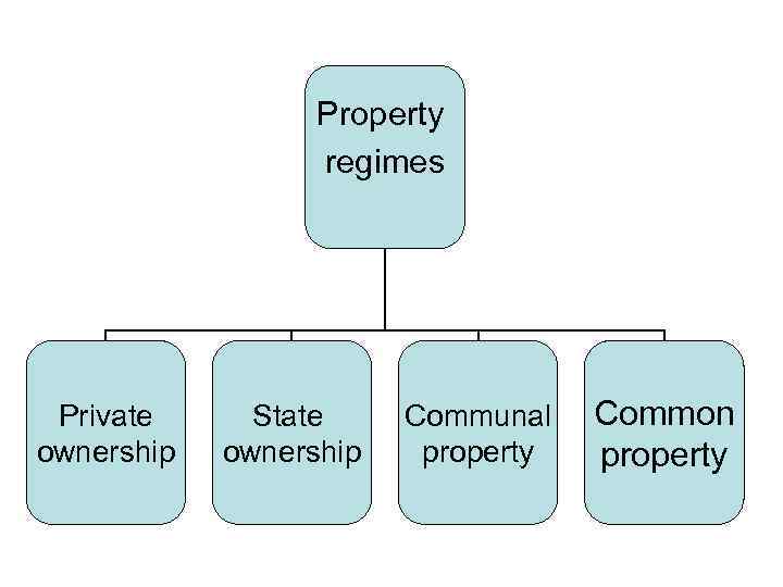 Property regimes Private ownership State ownership Communal property Common property 