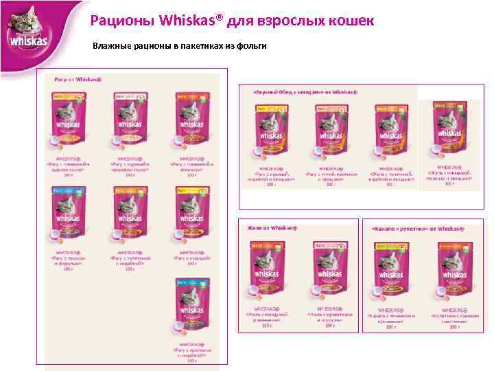 Рационы Whiskas® для взрослых кошек Влажные рационы в пакетиках из фольги 