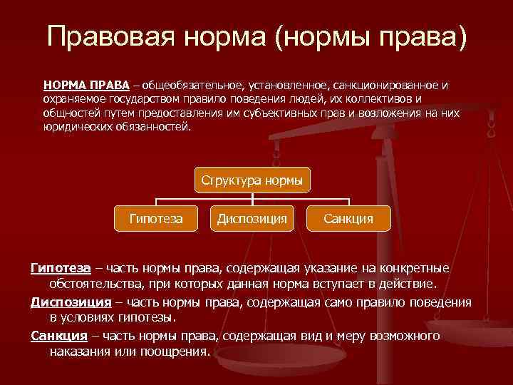 Правовая норма (нормы права) НОРМА ПРАВА – общеобязательное, установленное, санкционированное и охраняемое государством правило