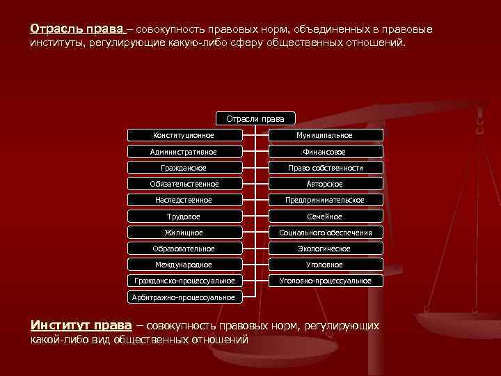 Презентация система права основные институты отрасли права