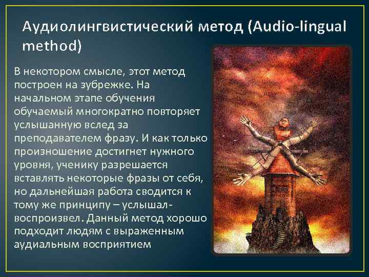 Аудиолингвистический метод (Audio-lingual method) В некотором смысле, этот метод построен на зубрежке. На начальном