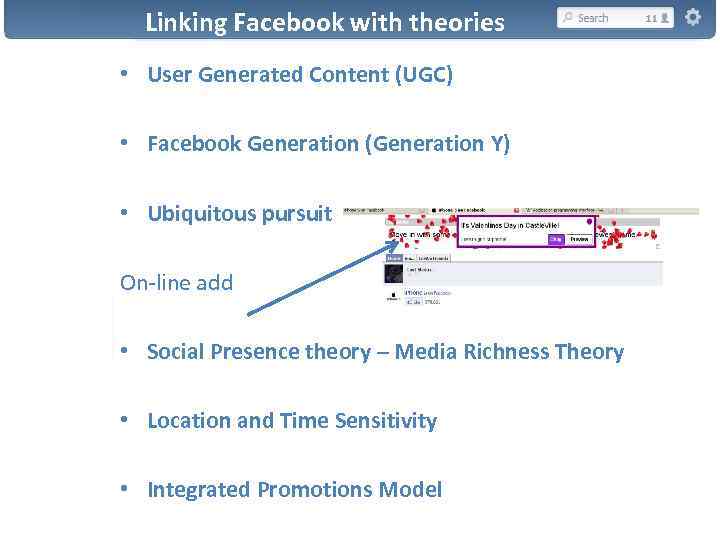 Linking Facebook with theories • User Generated Content (UGC) • Facebook Generation (Generation Y)