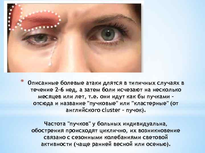 * Описанные болевые атаки длятся в типичных случаях в течение 2 -6 нед, а