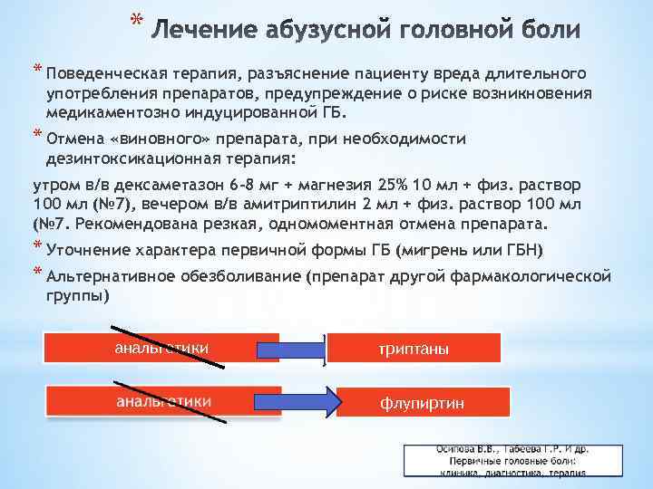 * * Поведенческая терапия, разъяснение пациенту вреда длительного употребления препаратов, предупреждение о риске возникновения