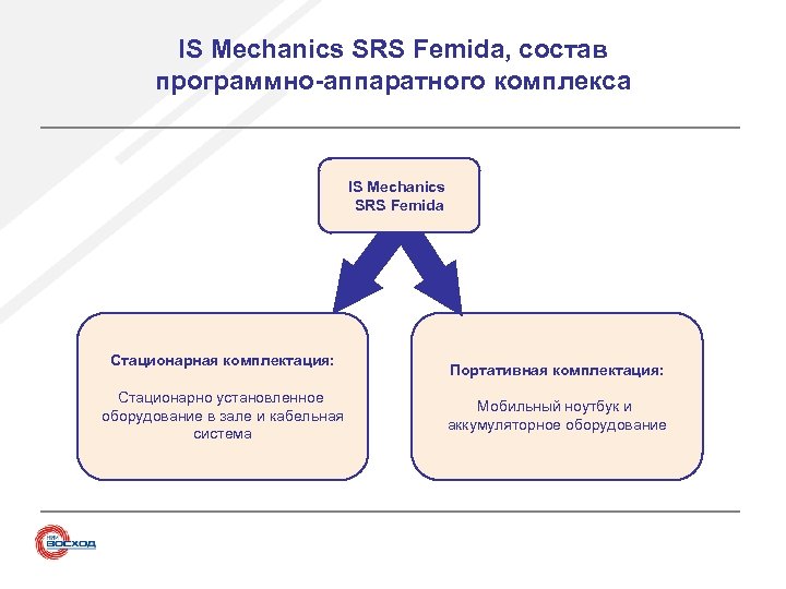 IS Mechanics SRS Femida, состав программно-аппаратного комплекса IS Mechanics SRS Femida Стационарная комплектация: Стационарно