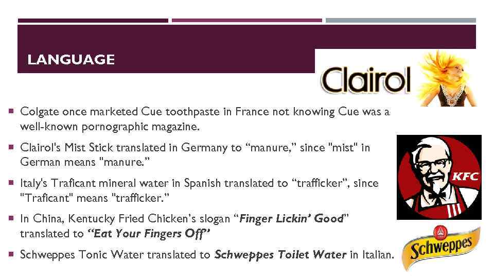 LANGUAGE Colgate once marketed Cue toothpaste in France not knowing Cue was a well-known