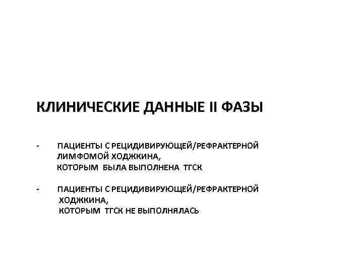 КЛИНИЧЕСКИЕ ДАННЫЕ II ФАЗЫ - ПАЦИЕНТЫ С РЕЦИДИВИРУЮЩЕЙ/РЕФРАКТЕРНОЙ ЛИМФОМОЙ ХОДЖКИНА, КОТОРЫМ БЫЛА ВЫПОЛНЕНА ТГСК