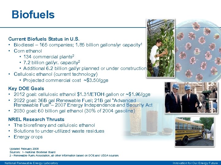 Biofuels Current Biofuels Status in U. S. • Biodiesel – 165 companies; 1. 85