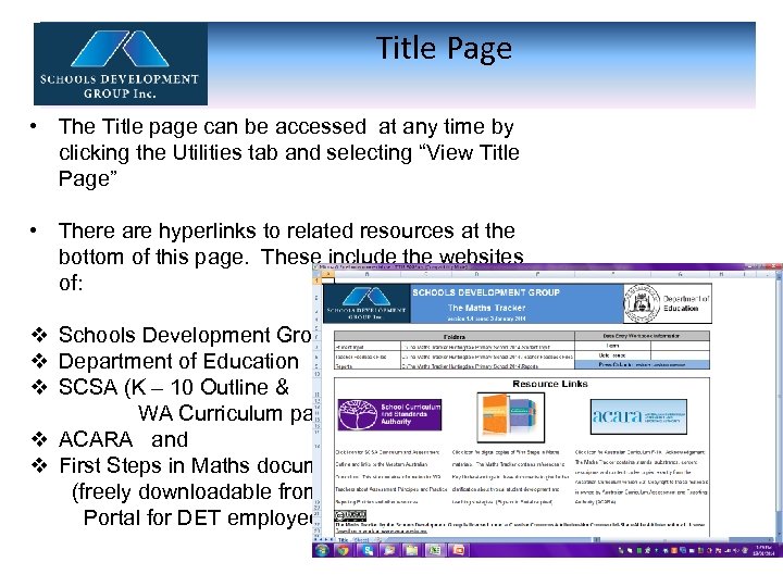  Title Page • The Title page can be accessed at any time by