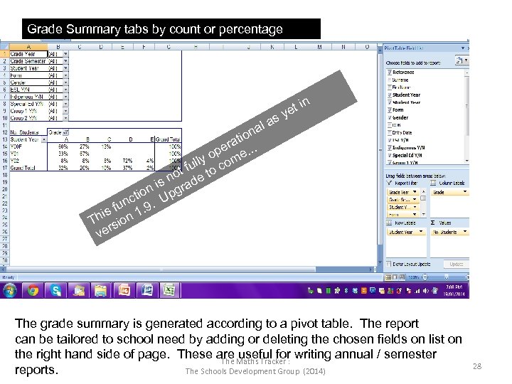 Grade Summary tabs by count or percentage as l na io rat. . e