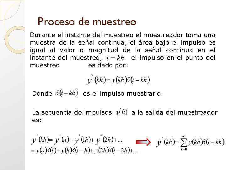 Proceso de muestreo Durante el instante del muestreo el muestreador toma una muestra de