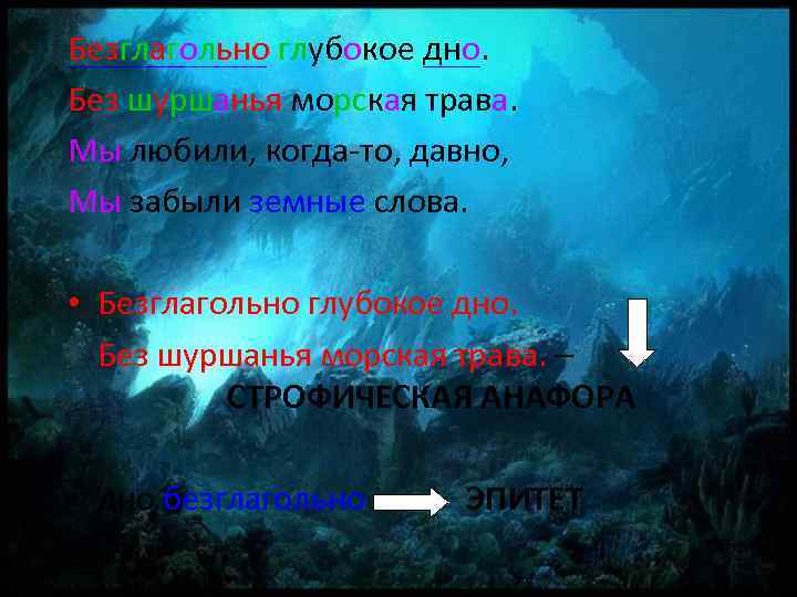 Безглагольно глубокое дно. Без шуршанья морская трава. Мы любили, когда-то, давно, Мы забыли земные