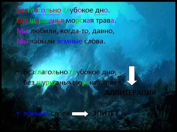 Безглагольно глубокое дно. Без шуршанья морская трава. Мы любили, когда-то, давно, Мы забыли земные