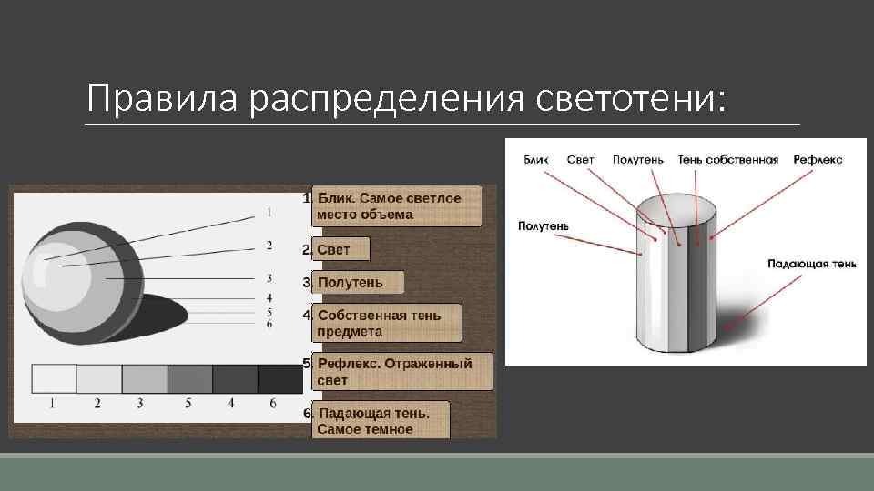 Правила распределения светотени: 