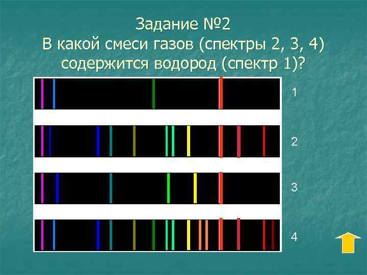 Задание № 2 В какой смеси газов (спектры 2, 3, 4) содержится водород (спектр