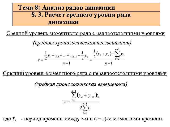 Показатели уровня ряда