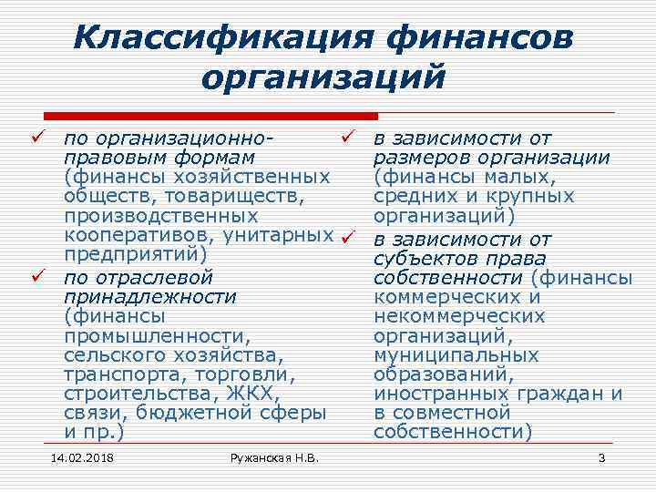 Классификация финансов организаций ü по организационноü правовым формам (финансы хозяйственных обществ, товариществ, производственных кооперативов,