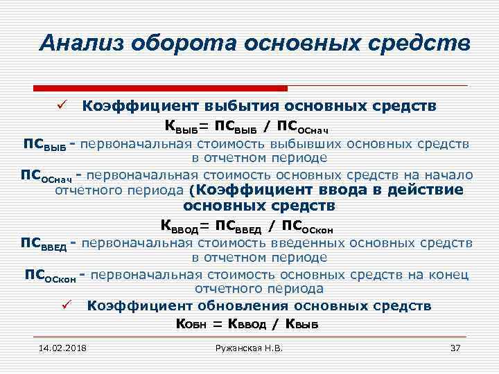 Анализ оборота основных средств ü Коэффициент выбытия основных средств КВЫБ= ПСВЫБ / ПСОСнач ПСВЫБ